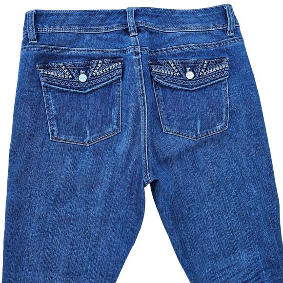 Slim Crop Jeans WHBM Blanc Size 6 Distressed Stretch Denim Stud Pocket - Picture 8 of 9